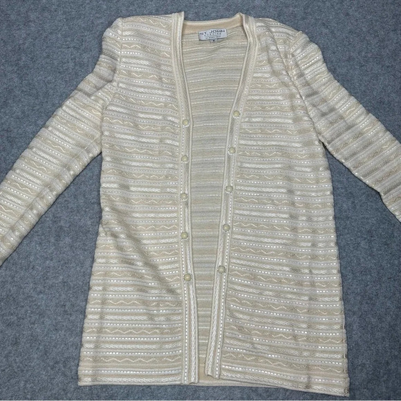 St. John Evening 3pc Ivory Paillette Skirt Suit. Sz: 6/10 - Picture 7 of 14